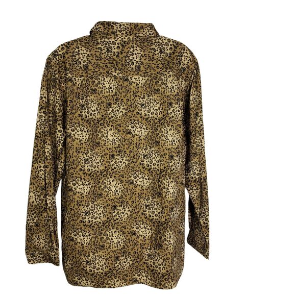 Quacker Factory Women Shirt Large LeopardPrint Stretch Rhinestone Studded Pocket - Picture 2 of 9